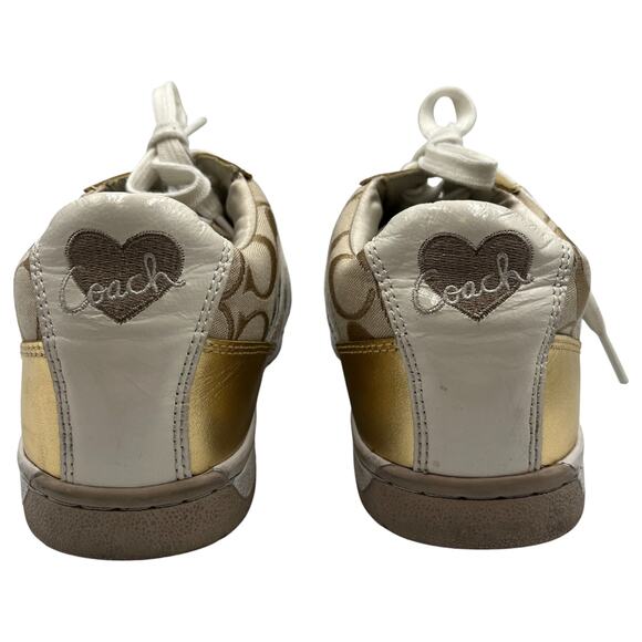 Coach Nova Signature C Monogram Canvas Leather Sneakers Shoes Khaki Gold Sz 7.5M - Picture 3 of 8